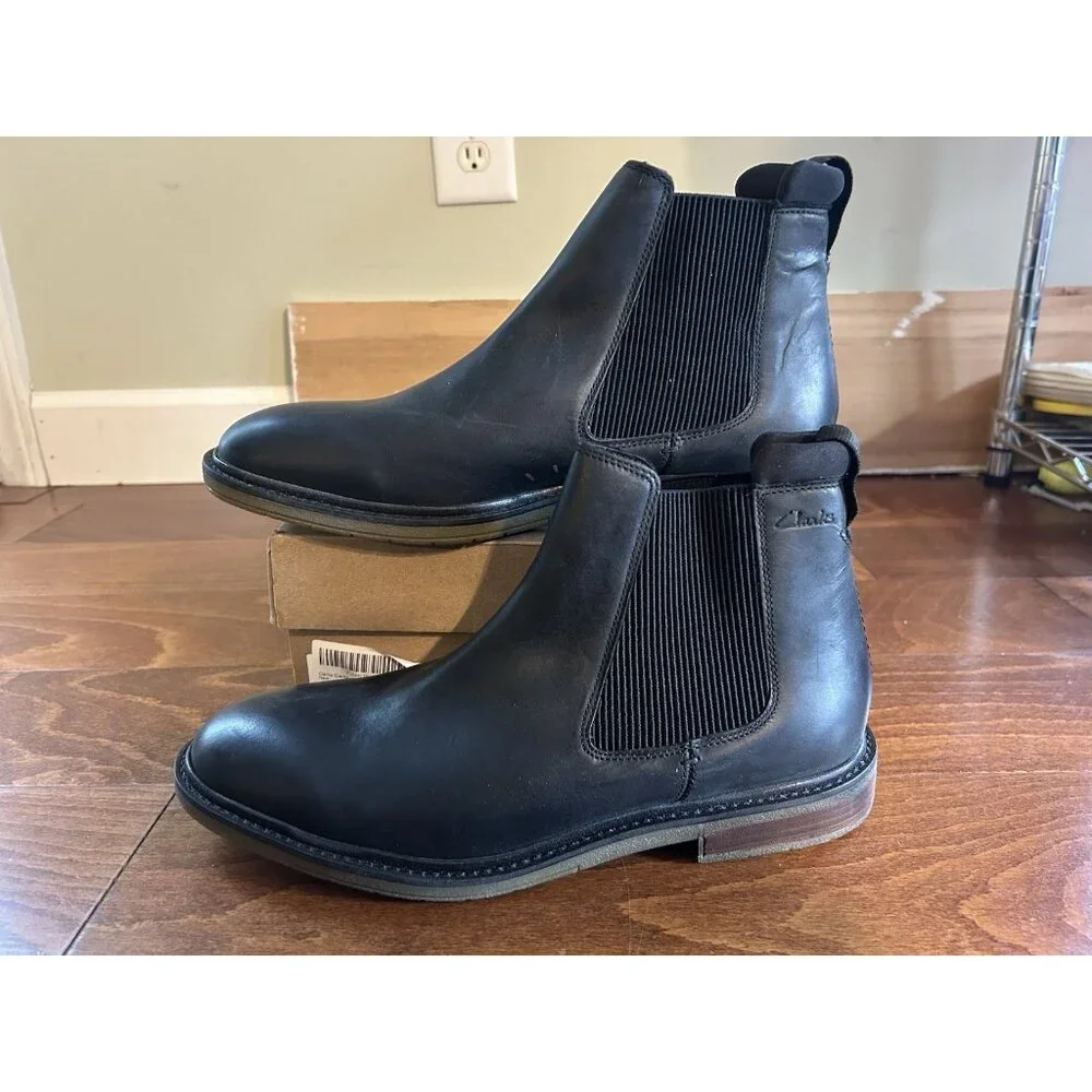 Clarks Clarkdale Hall Pull On Ankle Boots Black Leather NEW Sz 11‎ M